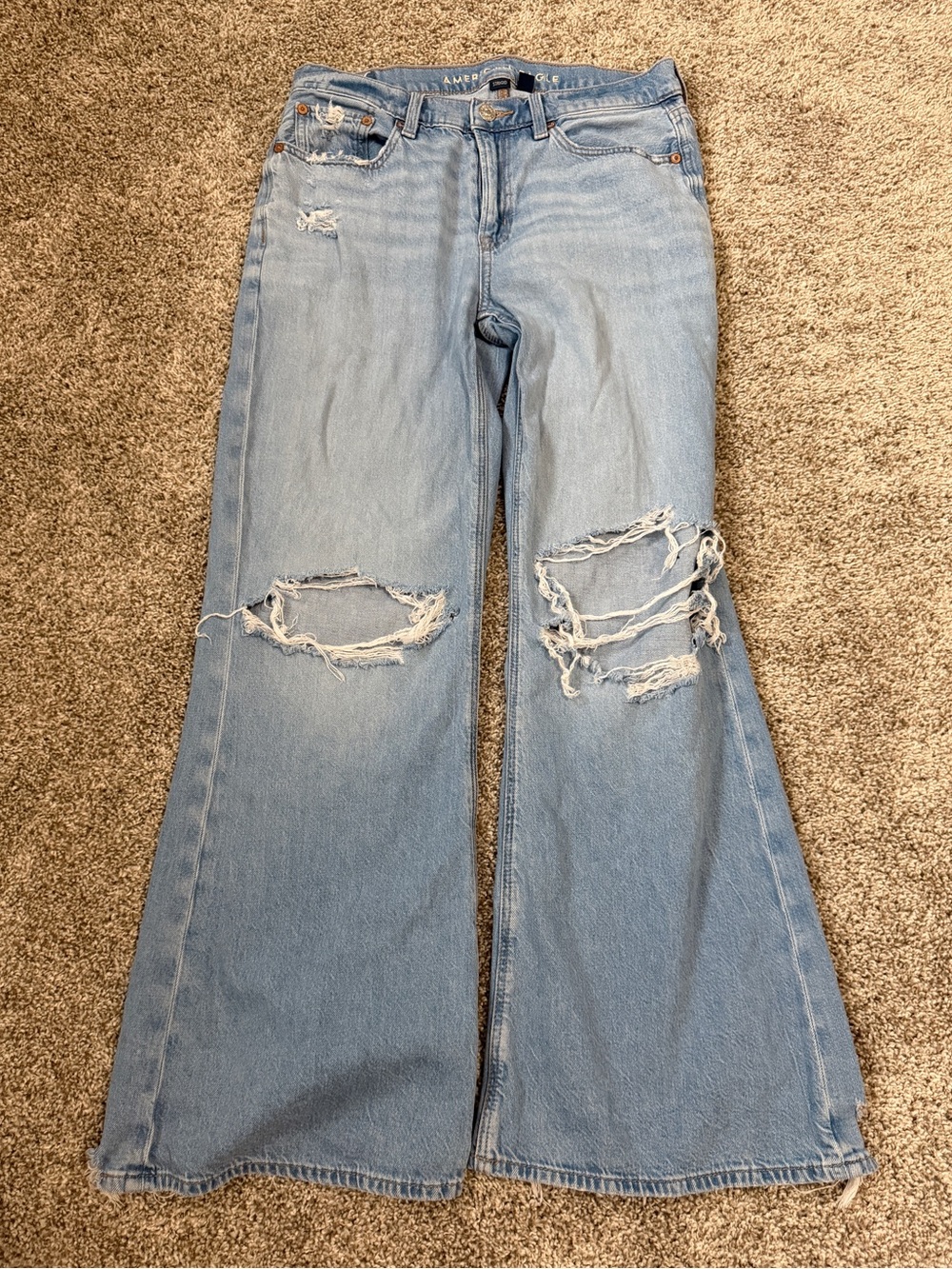 American Eagle Light Blue Distressed low rise Flare Jeans